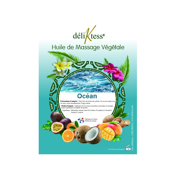 déliktess® - Huile de massage végétale - 19 parfums au choix- 200ml ou 1  litre - Naturelle et fabriquée en France - pour modelage professionnel